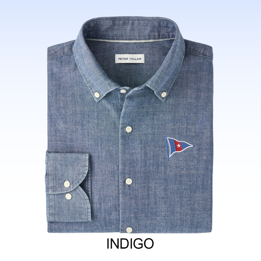 PETER MILLAR DEVONPORT CHAMBRAY COTTON-STRETCH SPORT SHIRT