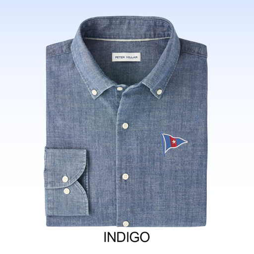 PETER MILLAR DEVONPORT CHAMBRAY COTTON-STRETCH SPORT SHIRT